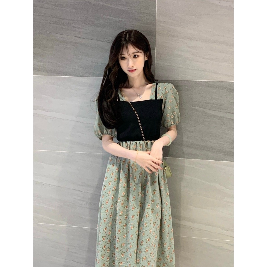 sage green Korean floral plus size midi vintage fairy cocktail formal ...