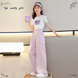 Fashion Cargo Pants for Teen Girls Cool Trousers Loose Style Kids Cotton  Solid Color Pants For