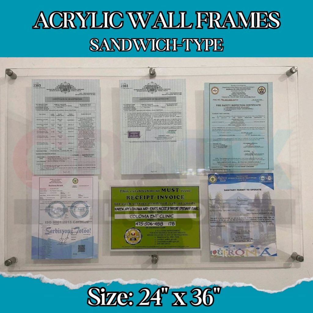 Acrylic Wall Frame for Permits Poster Mission Vision Sandwich-type Wall ...