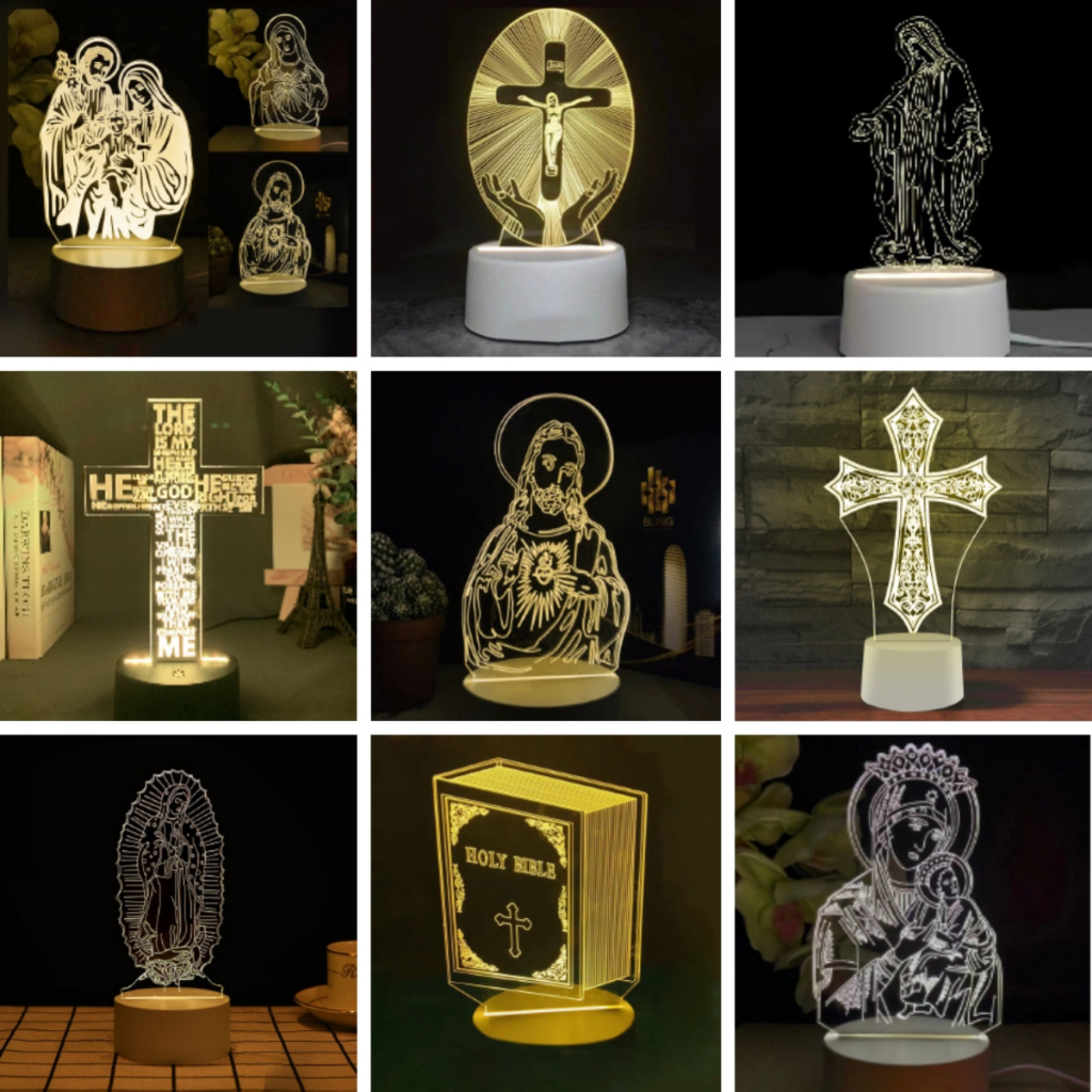 Christ Jesus Cross 3D LED Bedroom Decor Sleep Table Lamp 7 Colors Night ...