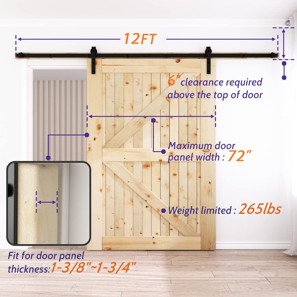 Carbon Steel Sliding Barn Door Hardware Track Kit 4.9/6/8FT Heavy Duty ...