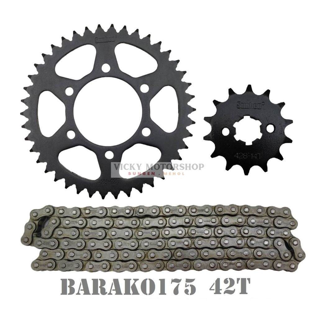 CHAIN AND SPROCKET SET FOR BARAKO175 428 -42T 44T 45T 48T 51T (sunben ...
