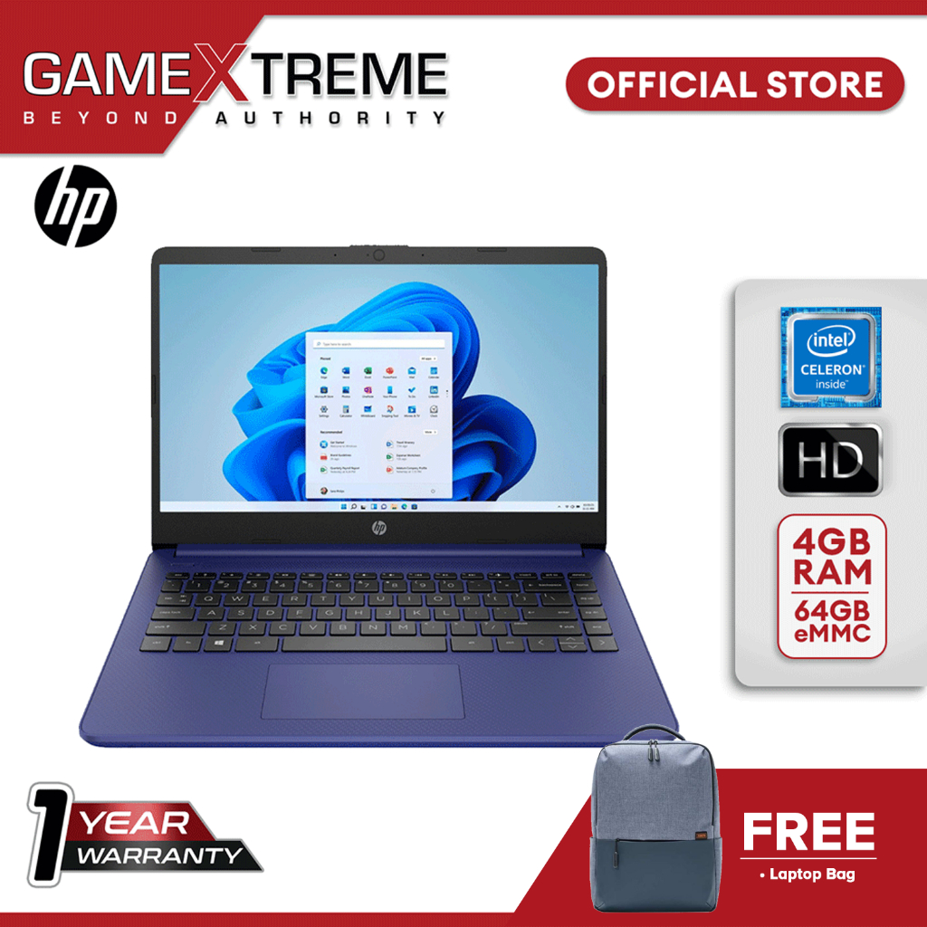 HP 14 Laptop Intel Celeron 4GB Memory 64GB eMMC Indigo Blue 14