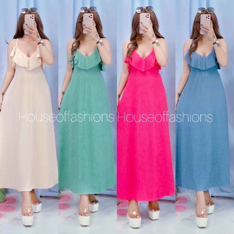 CLEO VNECK RUFFLE STRING DRESS BY:HOUSEOFFASHIONS | Shopee Philippines