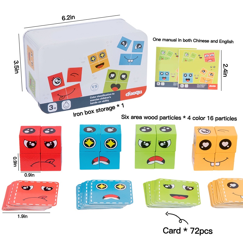 NEW 72pc Cards Wooden Face-Changing educational Magic Cube Building ...