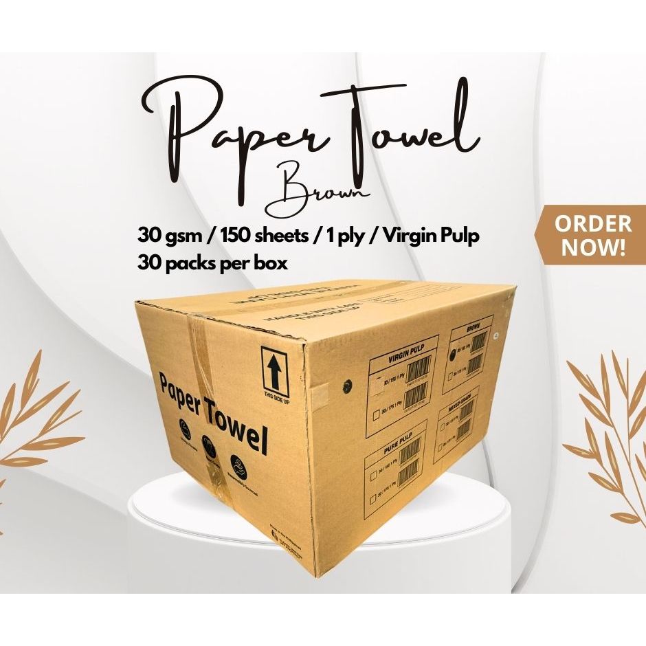 [1 Box - 30 packs] Interfolded Brown Paper Towel 30 gsm 150 Sheets ...