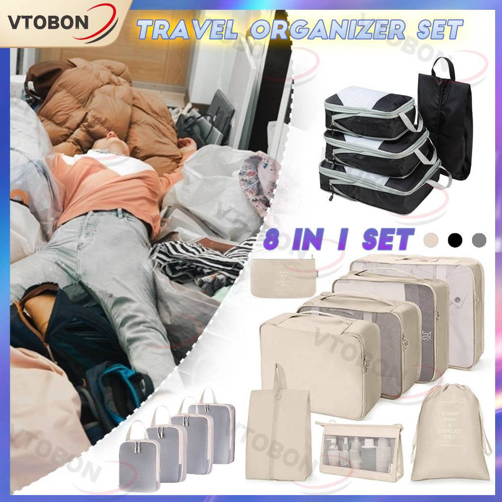 4/8Pcs set Compression Packing Cubes Clothes Breathable Organizer ...