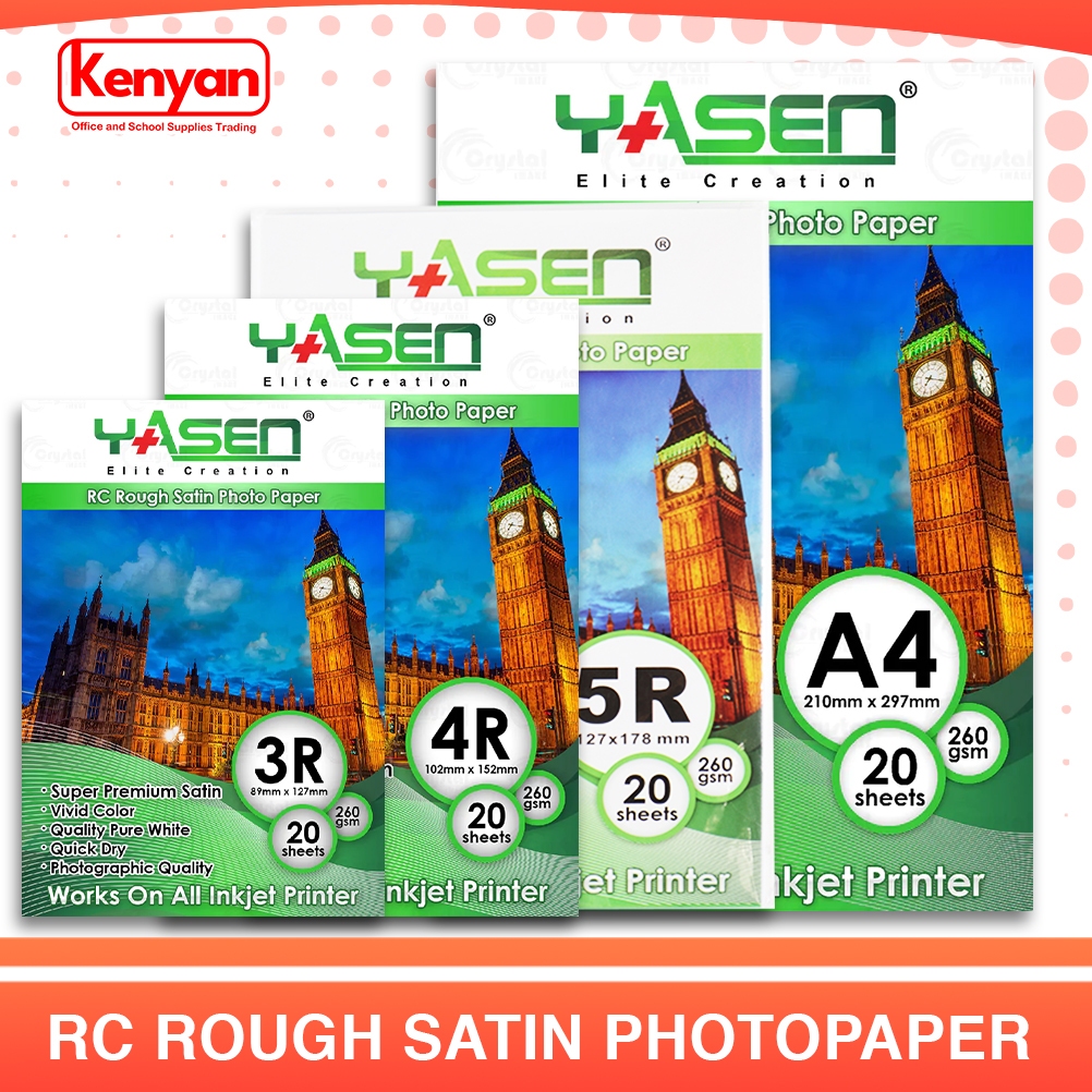 Yasen RC Rough Satin Photo Paper 3R, 4R, 5R, A4 - 260gsm Waterproof ...
