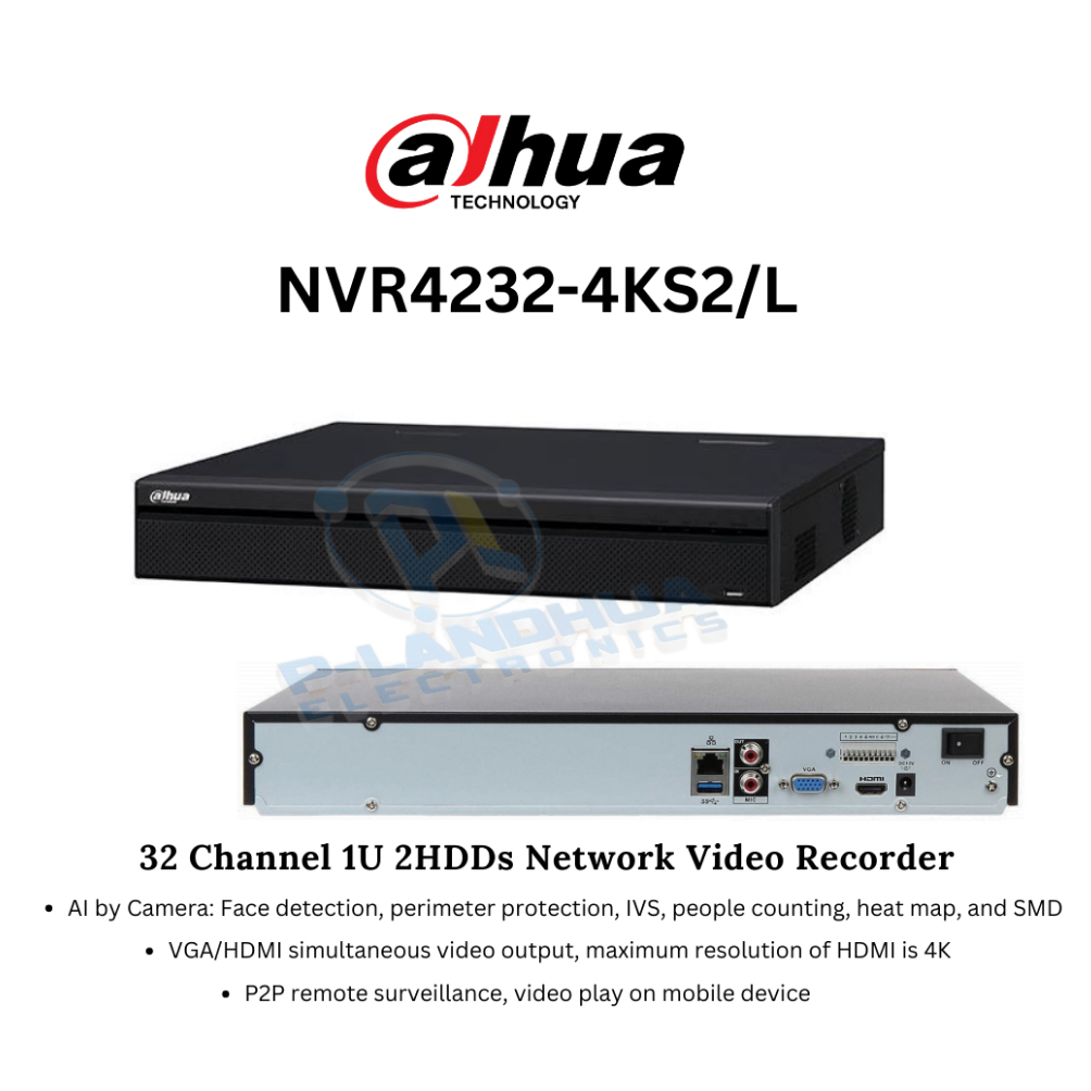 Dahua NVR4232-4KS2/L 32 Channel 1U 2HDDs Network Video Recorder/AI By ...