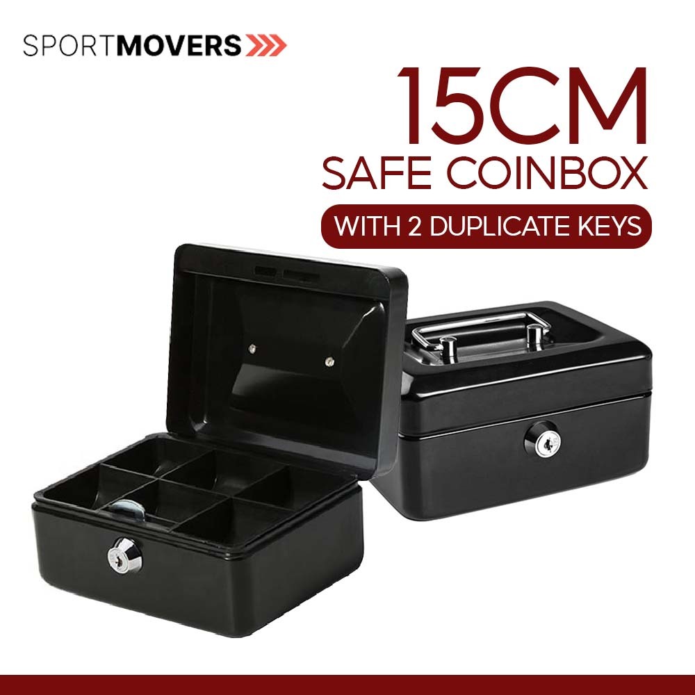 MOVERS 15CM SAFEBOX Locking Medium Steel Cash Box with Money Tray, Lock