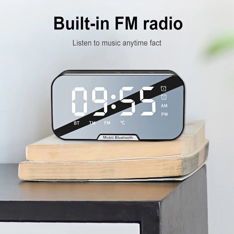 Aesthetic Digital Alarm Clock Rechargeable Bluetooth Speaker LED Built