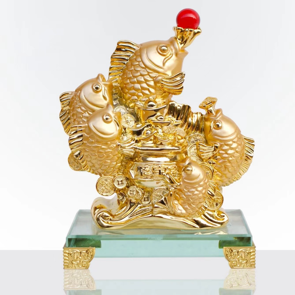 gold Fish Arowana with wood stand fengshui new gift good luck fengshui ...