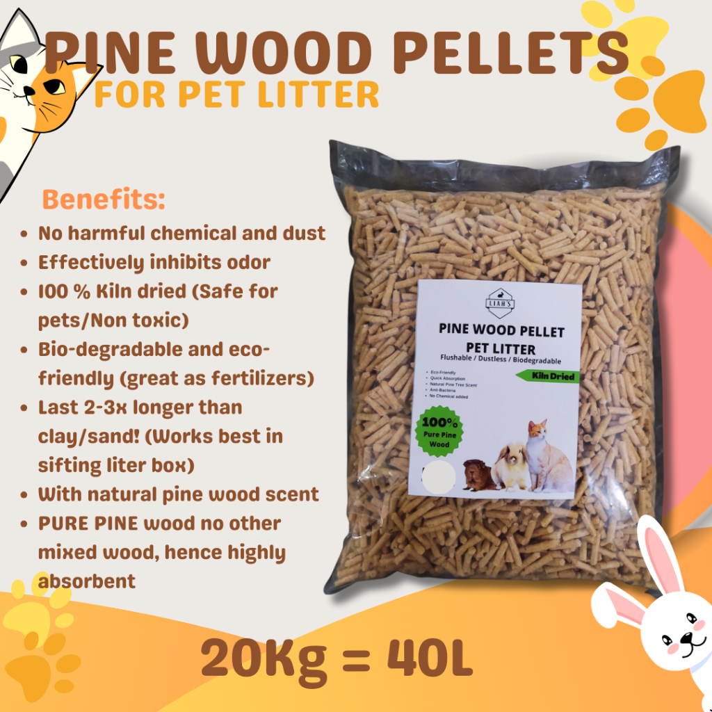 Kiln Dried Wood Pine Pellet for Pet Litter 20kg 40L Shopee Philippines
