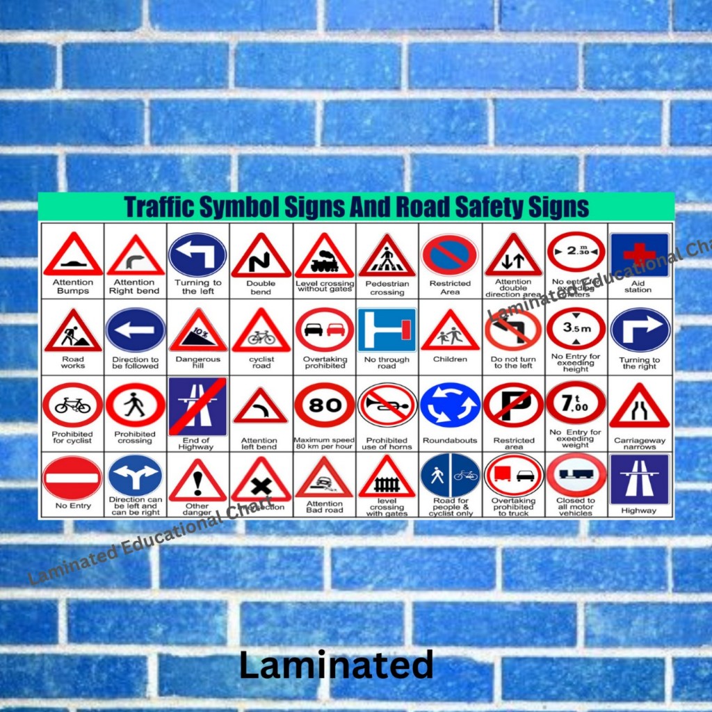 Laminated Traffic Road Signs, Road Safety Charts, Road Signs Charts for ...