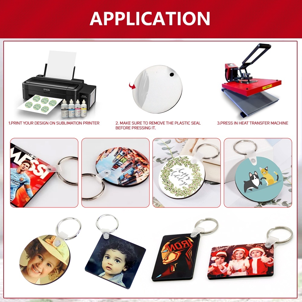 5pcs Sublimation Printable Mdf Wood Keychain Double Sided Metal Key ...