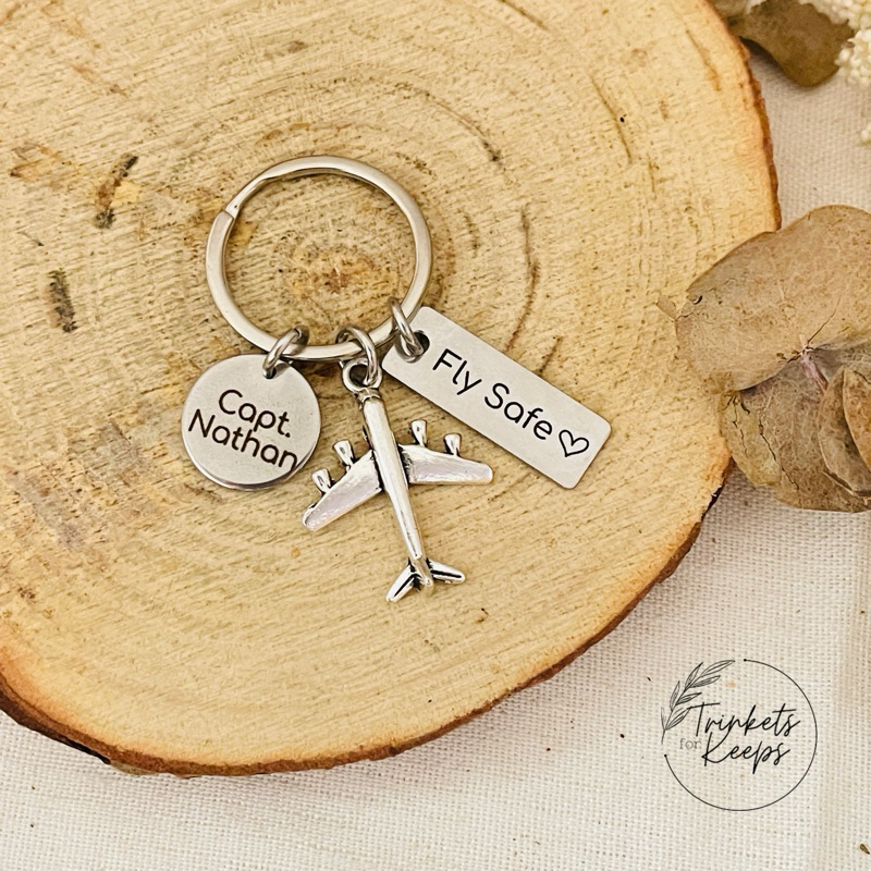 Fly Safe Keychain • Laser engrave • Stainless Steel • Airplane Keychain ...