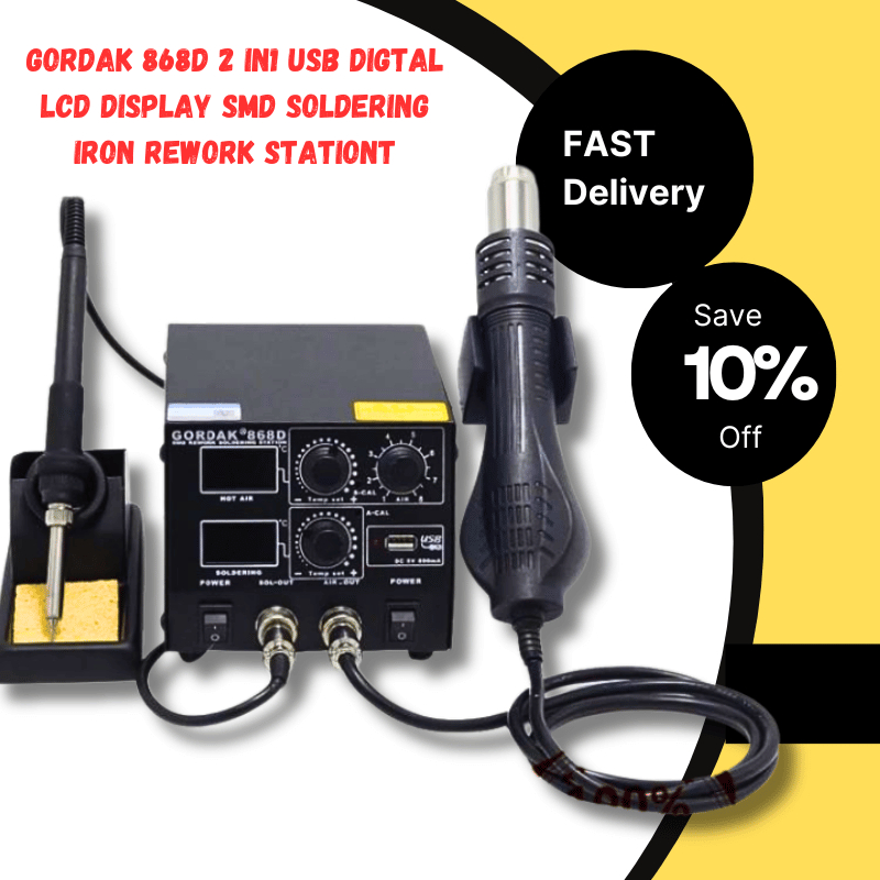 Stazione Saldante MASUNN Gordak 868D 2 In 1: Pistola Aria Calda E Saldatore Con Display Digitale LCD