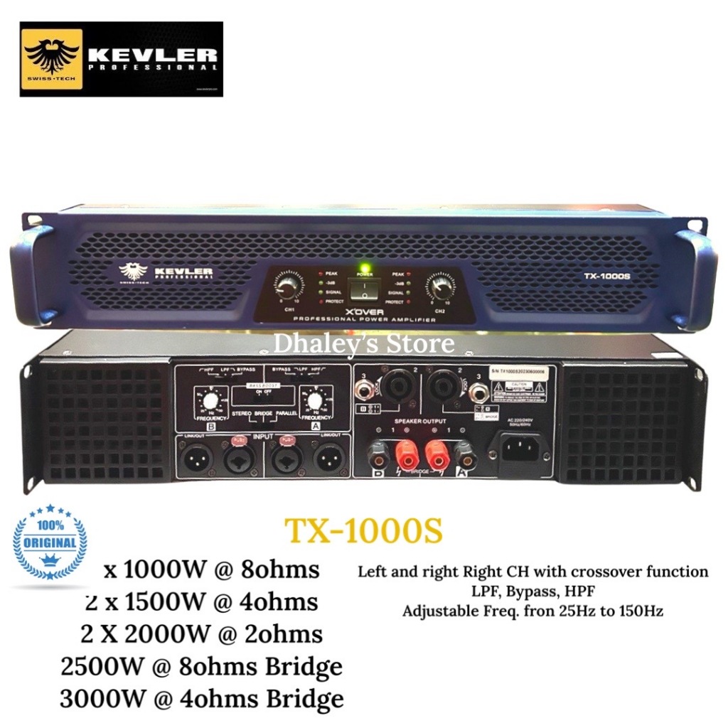 Kevler Professional TX-1000S 1000 watts X 2 Power Amplifier Dual