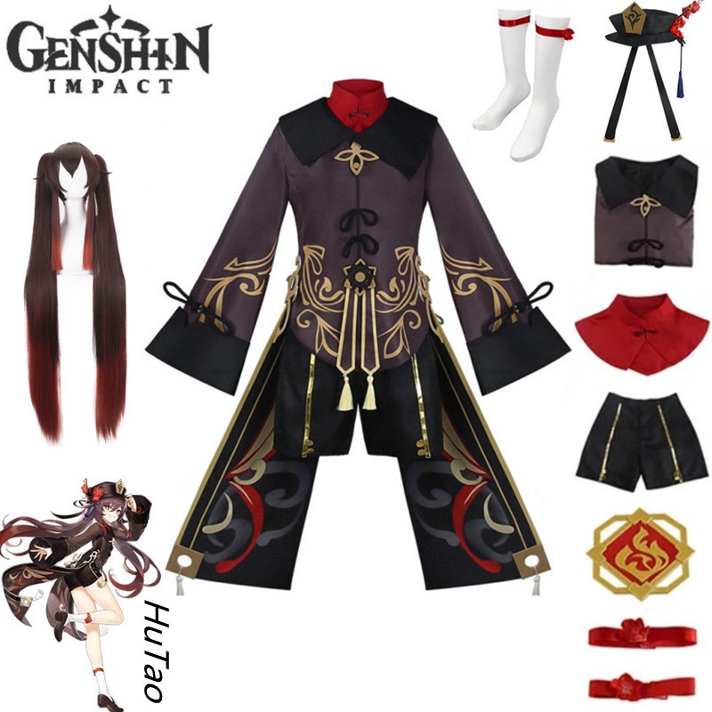 Game Genshin Impact Hu tao Cosplay Costume Uniform Wig Chinese Style ...