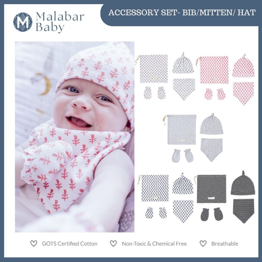 Malabar Baby Cotton Head Cover Bib and Mittens Accessory Set Safe and Soft for Newborn Babies Shopee Philippines