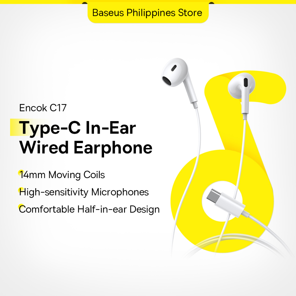 Baseus Type-C Lateral In-Ear Wired Earphone C17 Headset With Mic For  Moblie Phone Tablet