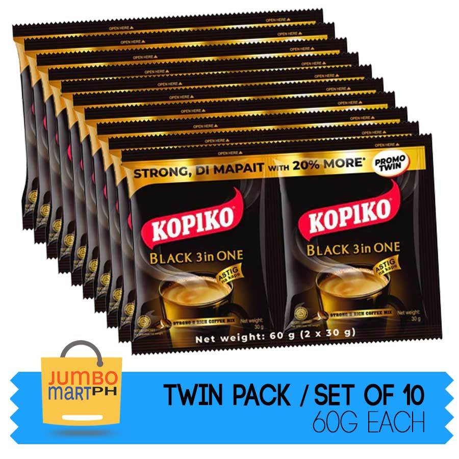 KOPIKO BLACK 3-IN-ONE COFFEE MIX TWIN PACK 60G / SET OF 10 | Shopee ...