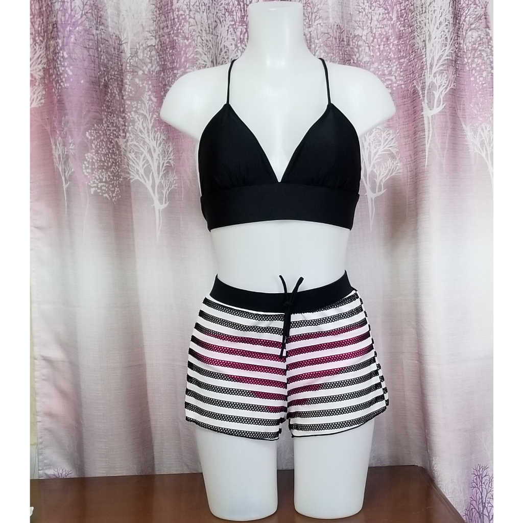 Black & White Mesh Bikini Bottom Cover Up Shorts (Preloved) Shopee