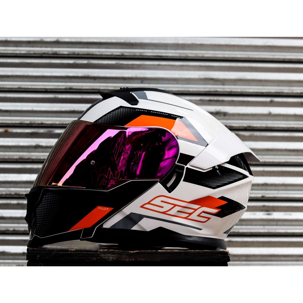 SEC HELMET PILOT FUTURE WHITE BLACK ORANGE MODULAR WITH FREE CLEAR LENS |  Shopee Philippines