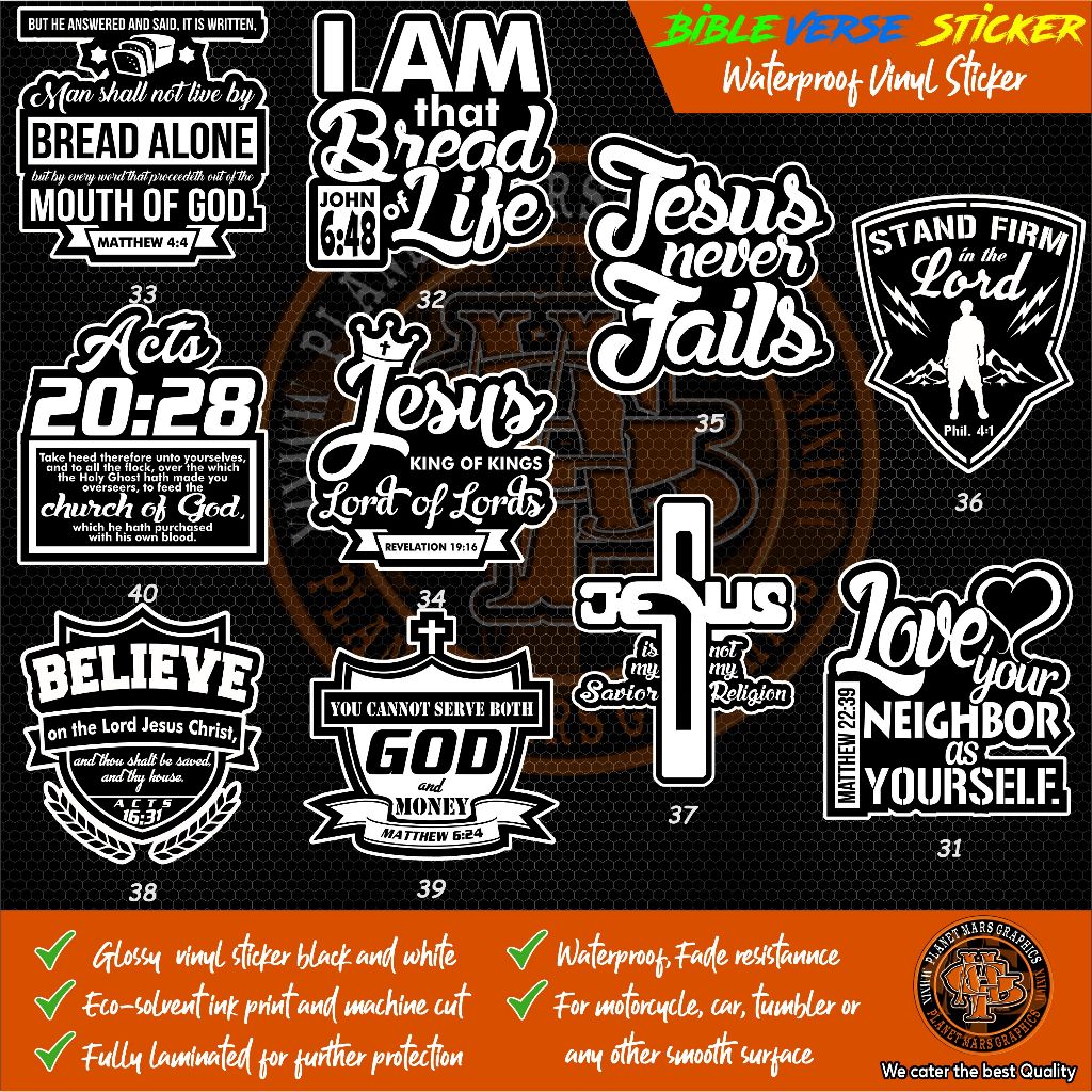 Bible Verse Religious Christian Sticker Waterproof Laminated Glossy ...