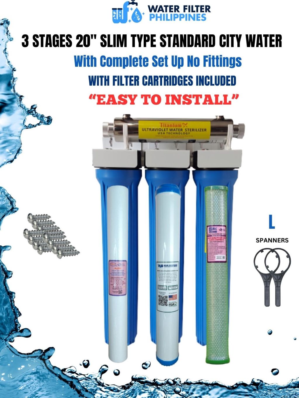 3 Stages Water Filter City Water Standard Heavy Duty Complete Set with ...
