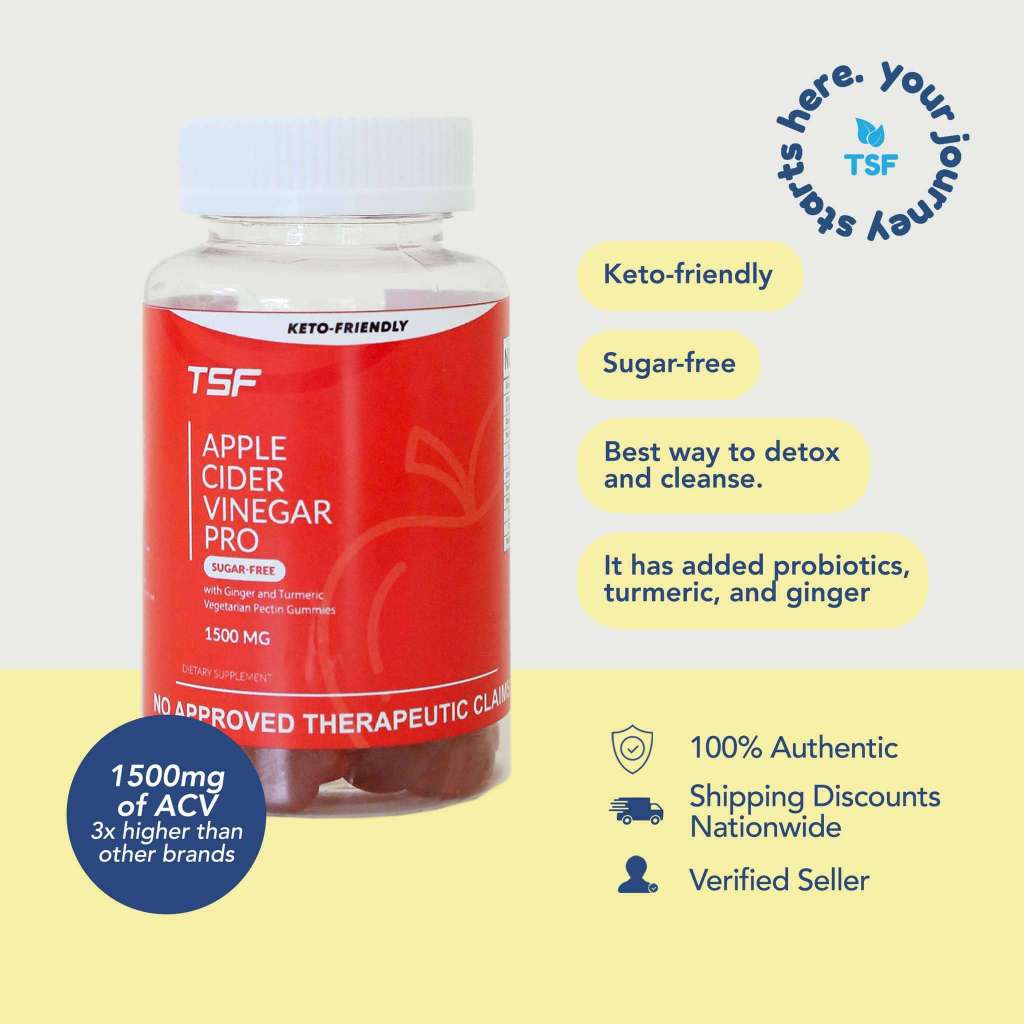 TSF Sugar Free Apple Cider Vinegar Gummies PRO 1500mg ACV Keto