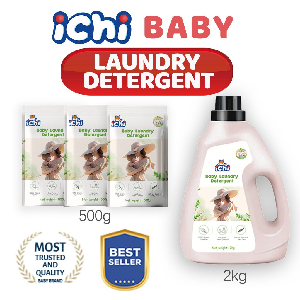 ICHI Baby Laundry Detergent 2L Bottle 500ml Natural Ingredients