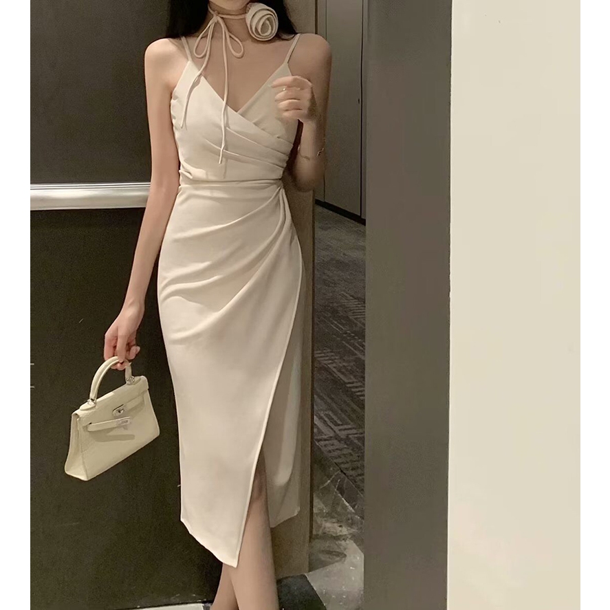korean summer beach white dress formal midi fitted dress for woman ...