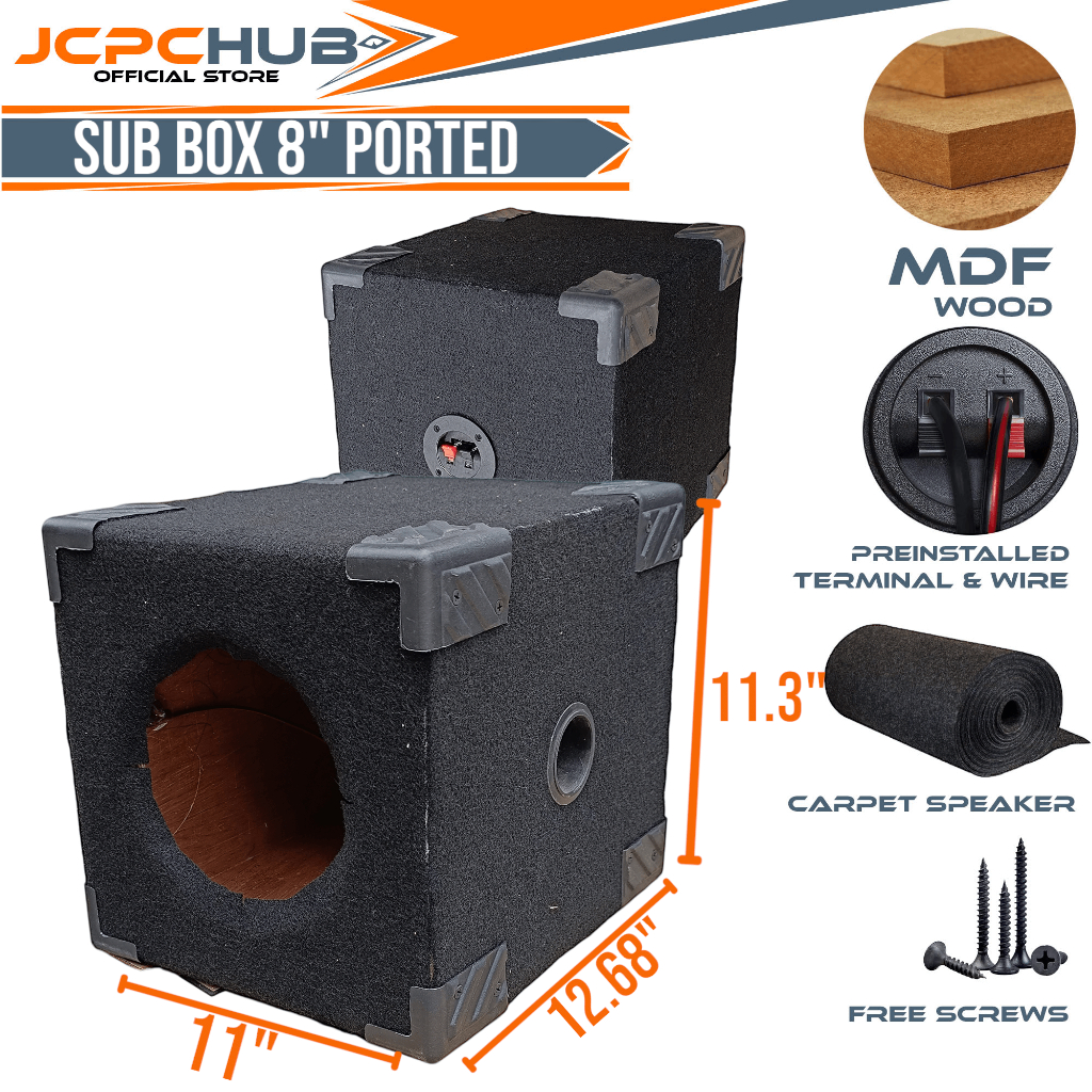 Subwoofer Box 8" Inch / D8 Air Tube Ported with pre installed wire and terminal ready to use