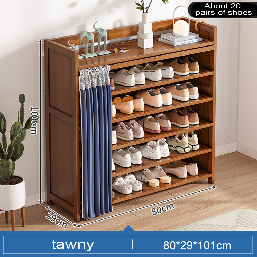 Wooden Shoe Cabinet With Curtain Bamboo Shoe Rack Shoe Storage Cabinet 20 pairs of shoes 6 Layer Shopee Philippines