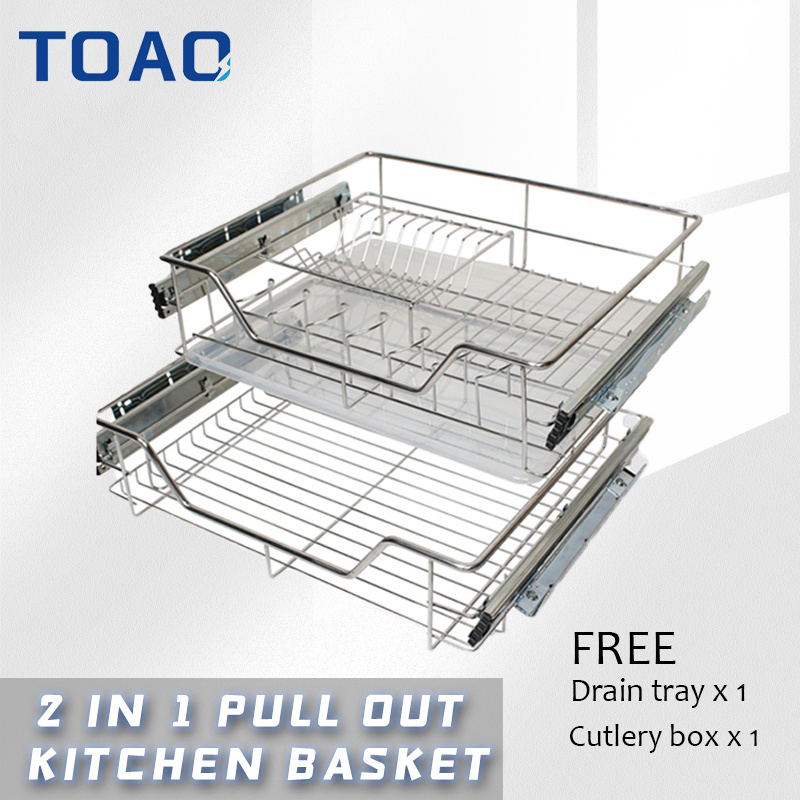 TOAO 1/2PCS Pull Out Basket Stainless Dish Rack Pull Out Tray Plate ...