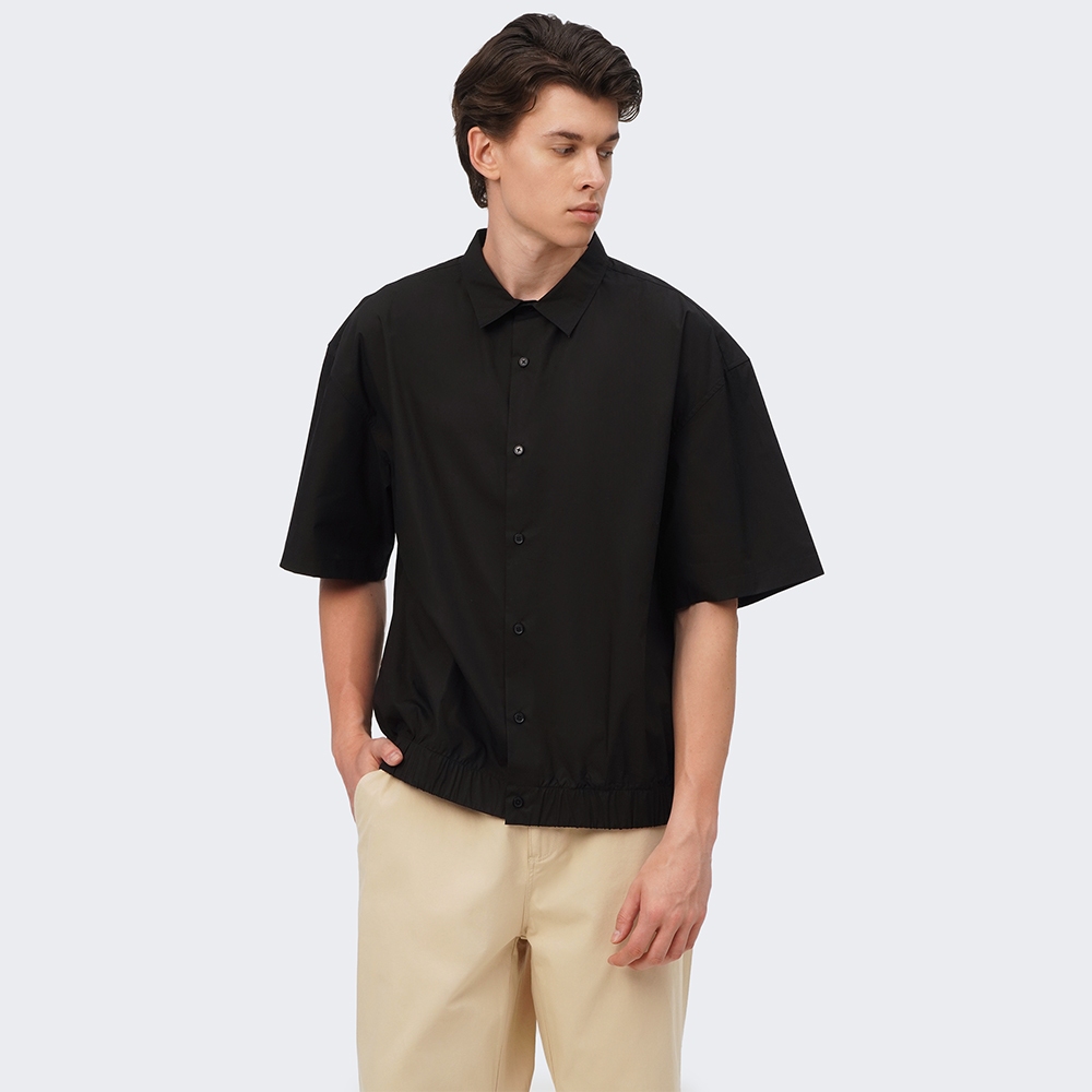 ROPPED POLO TOP WITH EXTENDED SHOULDERS AND GARTERIZED HEM