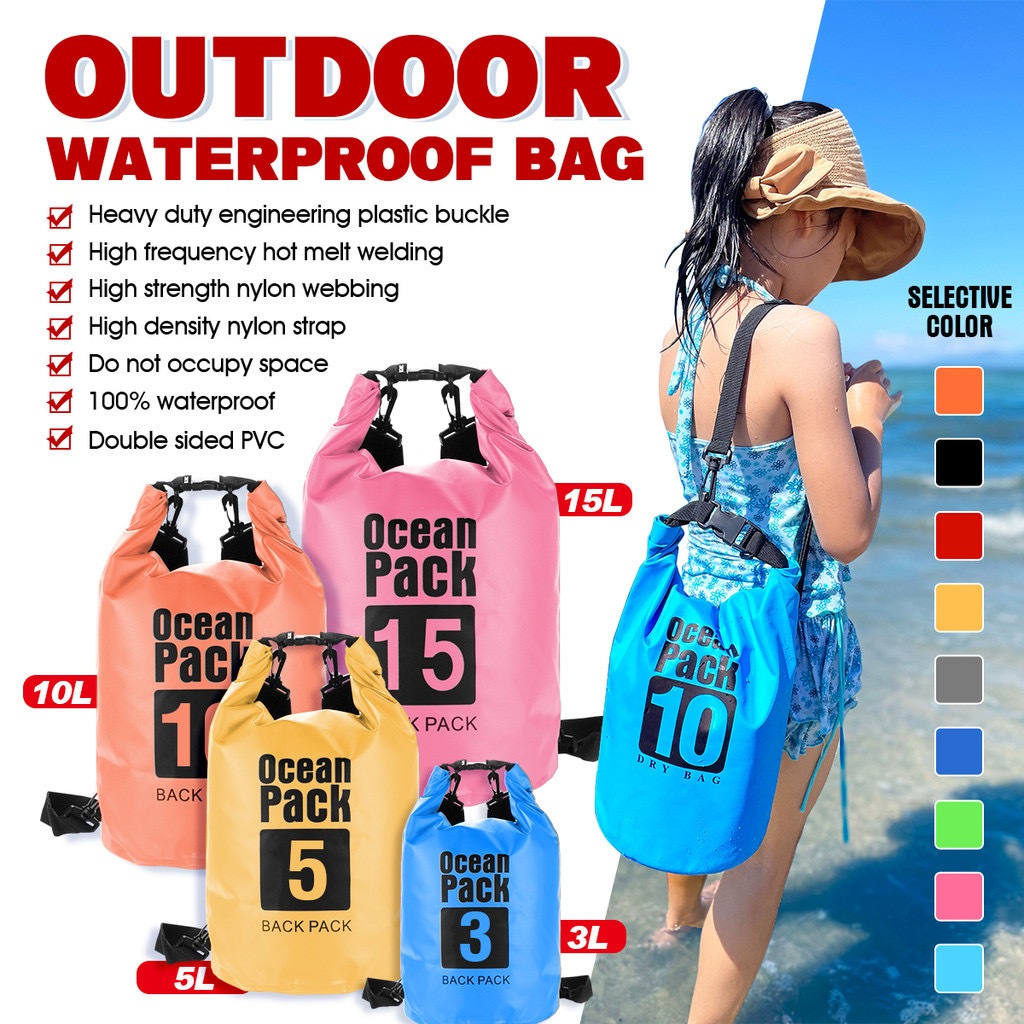 Go bag Dry Bag (2L 3L 5L 10L)Outdoor Waterproof Bag Size Ocean Pack Dry  Bag Sling Shoulder Backpac