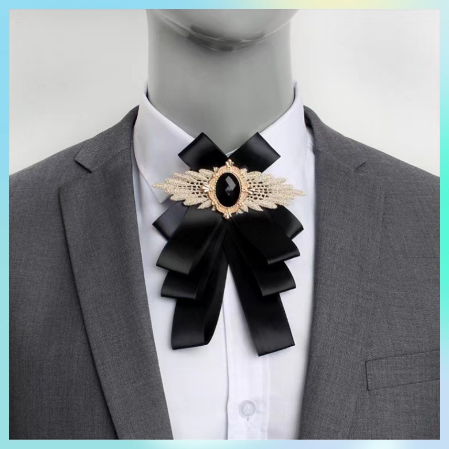 Bow Tie Rhinestone Solid Ribbon Polyester Necktie Lapel Pin Collar Ties ...