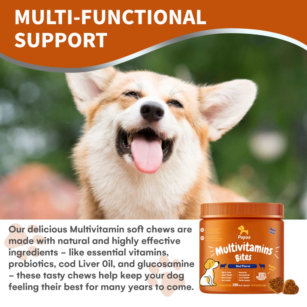 Popoo Multivitamins Bites for Dogs Hip & Joint Support Heart Skin Gut ...
