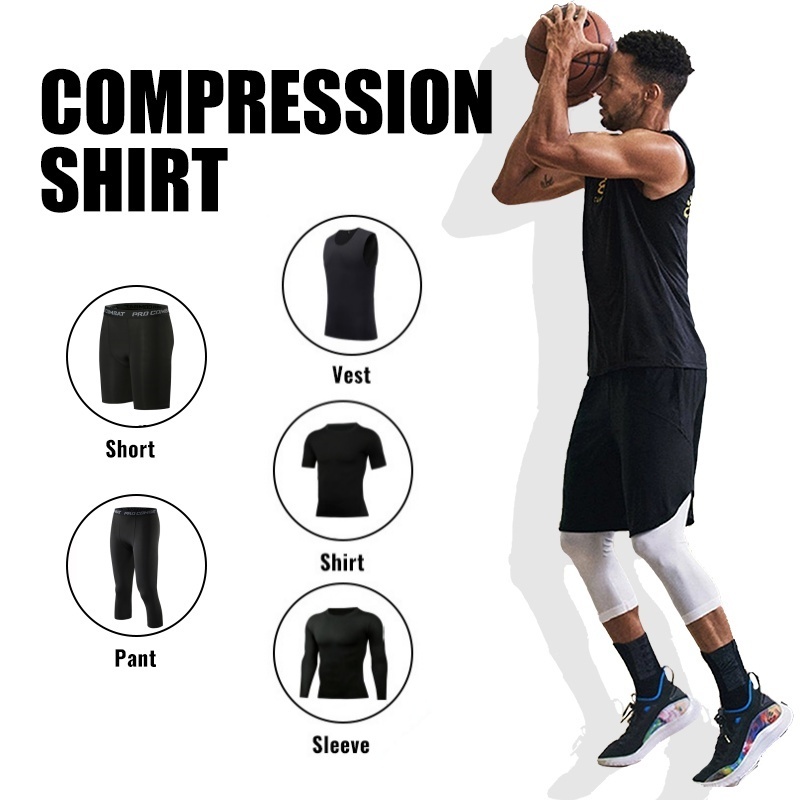 「PaoBoo」Men Basketball Compression Leggings Shirt Tights Pants Capri