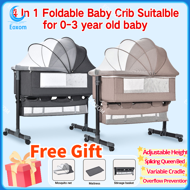 Crib for Baby Multifunctional Liftable Crib Mobile With Mosquito Net