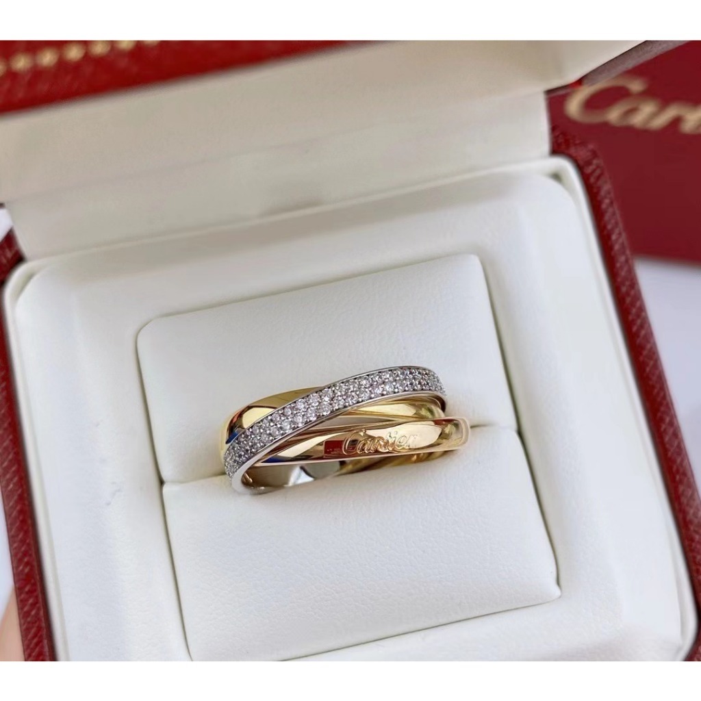 18k Saudi Gold/Pawn c-a-rti ring three-row diamond closed three-color ...