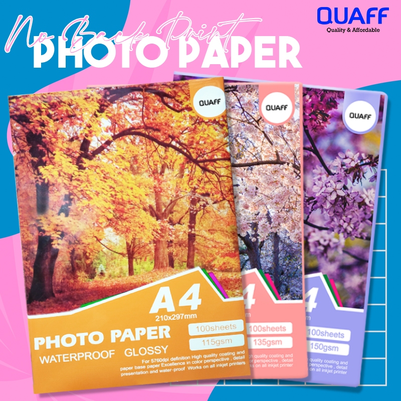 Quaff No Back Print Glossy Paper Inkjet A4 Size 115gsm 135gsm 150gsm 