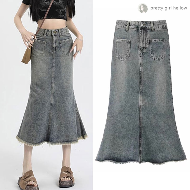 High slit long Skirt plus size【XS-6XL】sexy Denim skirt for women Wash ...