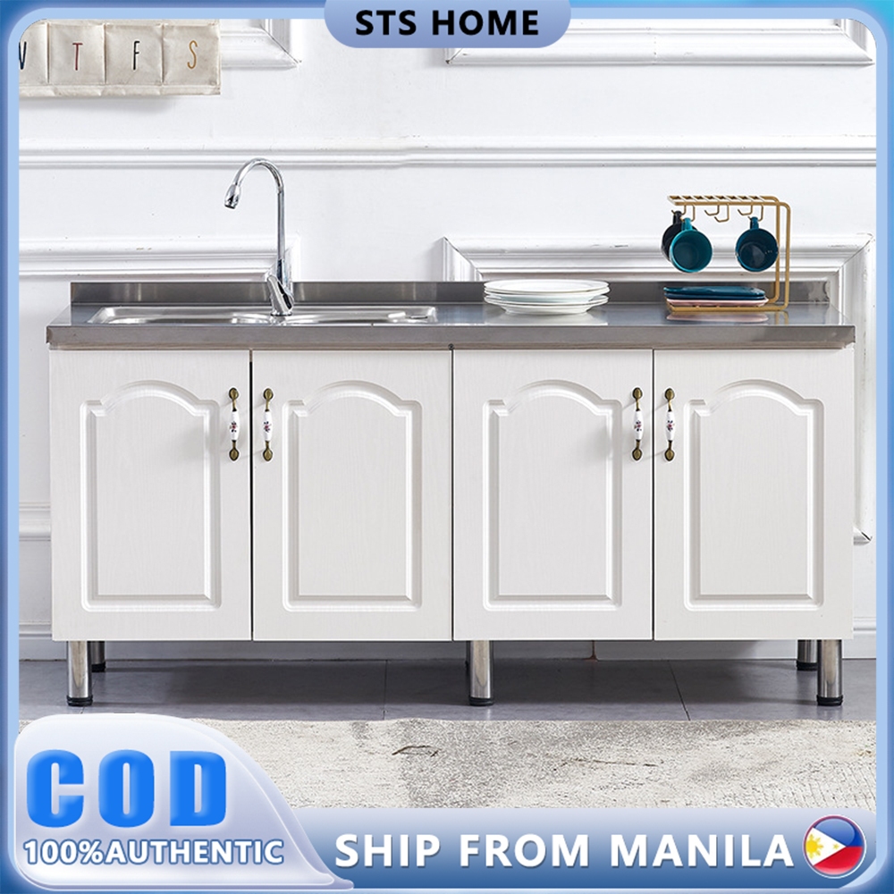 【On Hand】Kitchen Cabinet with Stainless Steel Desk / Sink Ddish Stove ...