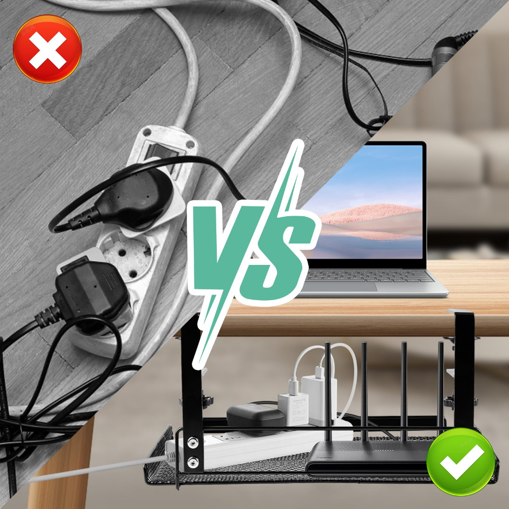 Under Table Storage Rack Cable Management Tray Desk Socket Holder Wire ...