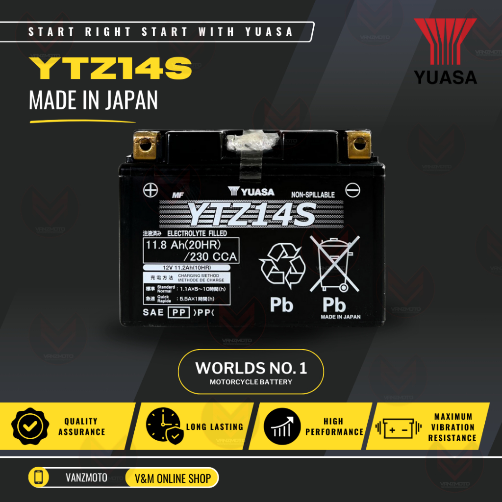 Yuasa YTZ14S Motorcycle Battery (JAPAN) best for BMW R1200GS