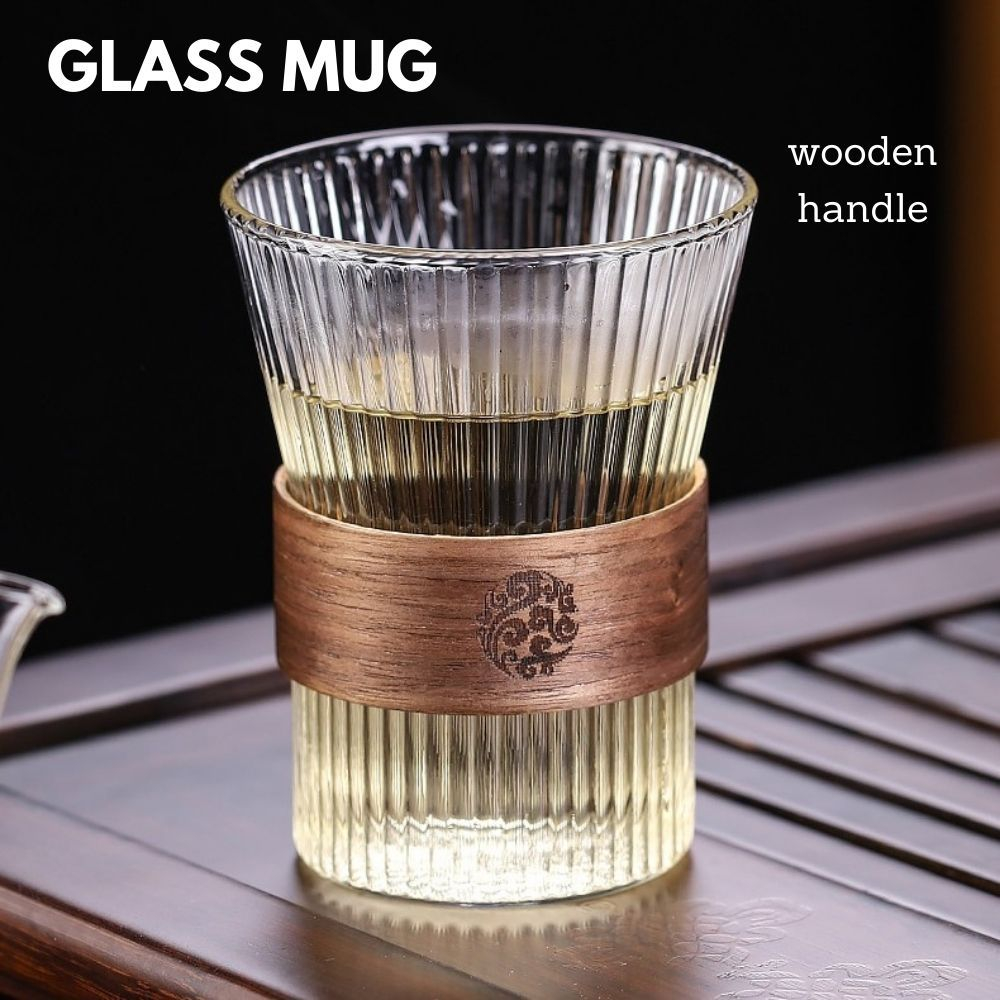 LOCAUPIN Wooden Handle Ring Stripe Pattern Retro Mug Vintage Glass Wine ...