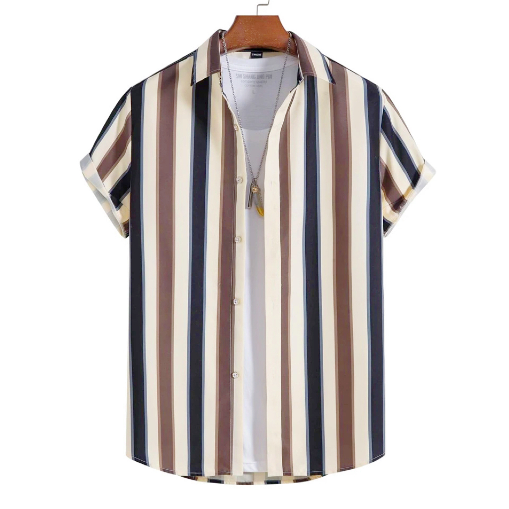 Mens Stripe Polo Print Short Sleeve Korean Style Shopee Philippines